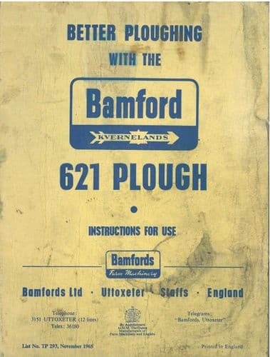 Bamford Kverneland 621 Plough Operators Manual
