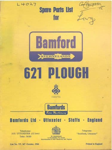 Bamford Kverneland 621 Plough Parts Manual