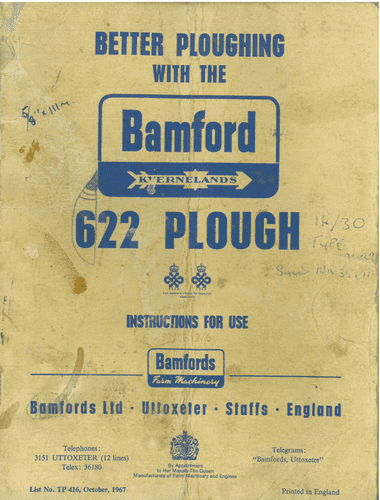 Bamford Kverneland 622 Plough Operators Manual