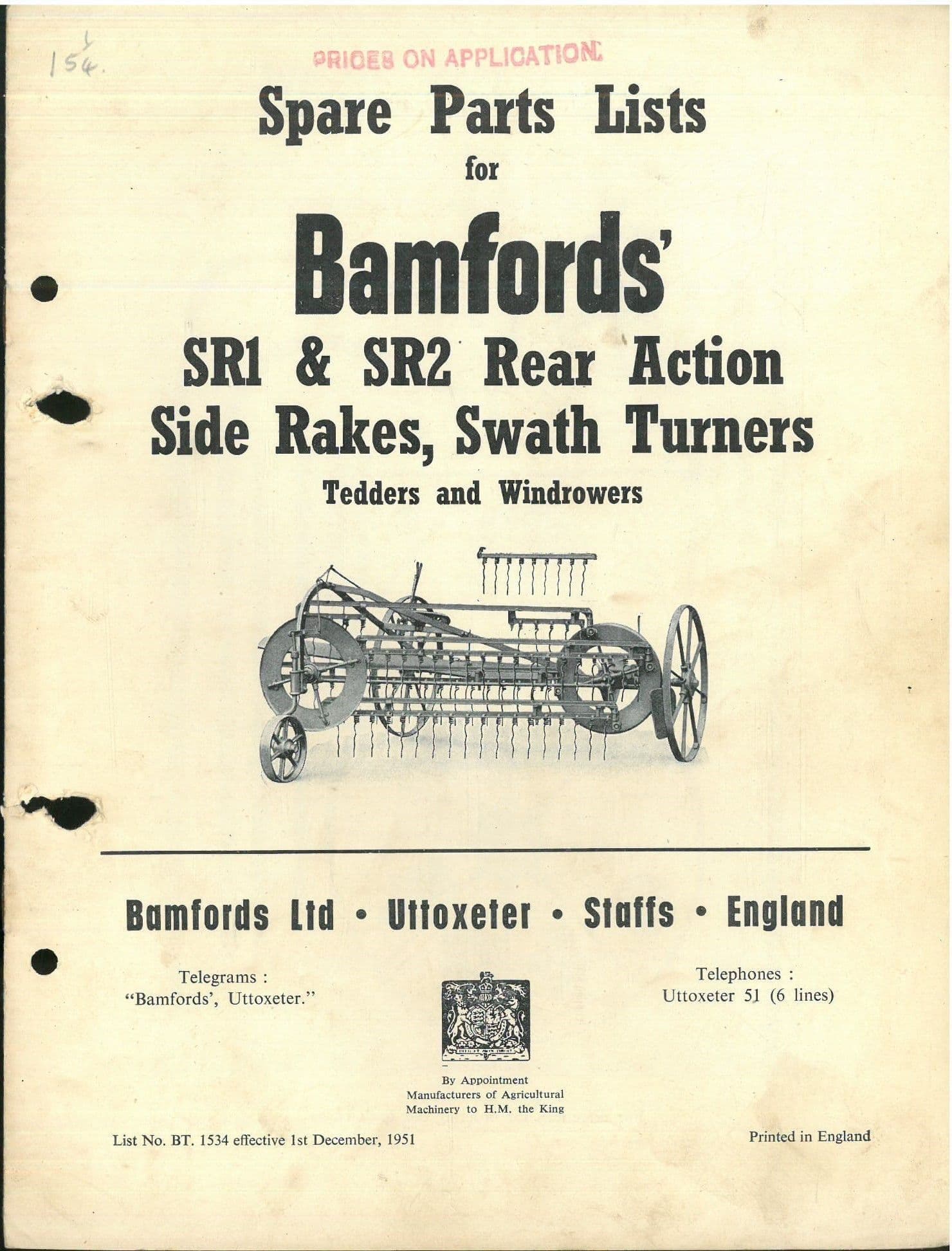 Bamfords Tedders & Windrowers SR1 SR2 Rear Action Side Rakes Swath ...