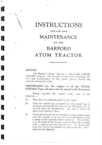 Barford Atom Tractor Operators Manual