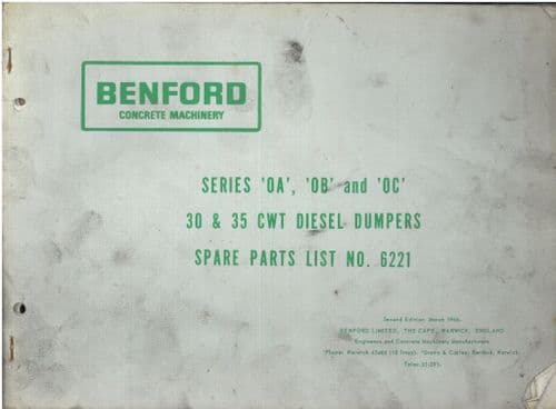 Benford Diesel Dumper Model AO, OB & OC 30 & 35 CTW Parts Manual