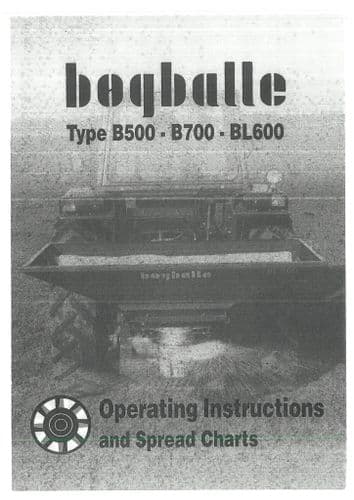 Bogballe Fertiliser Spreader B500 B700 BL600 Operators Manual and Spreading Charts