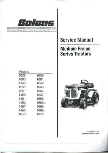 Bolens Iseki Tractor Medium Frame 1463 1461 1458 1261 1258 1160 1060 1058 Service Workshop Manual