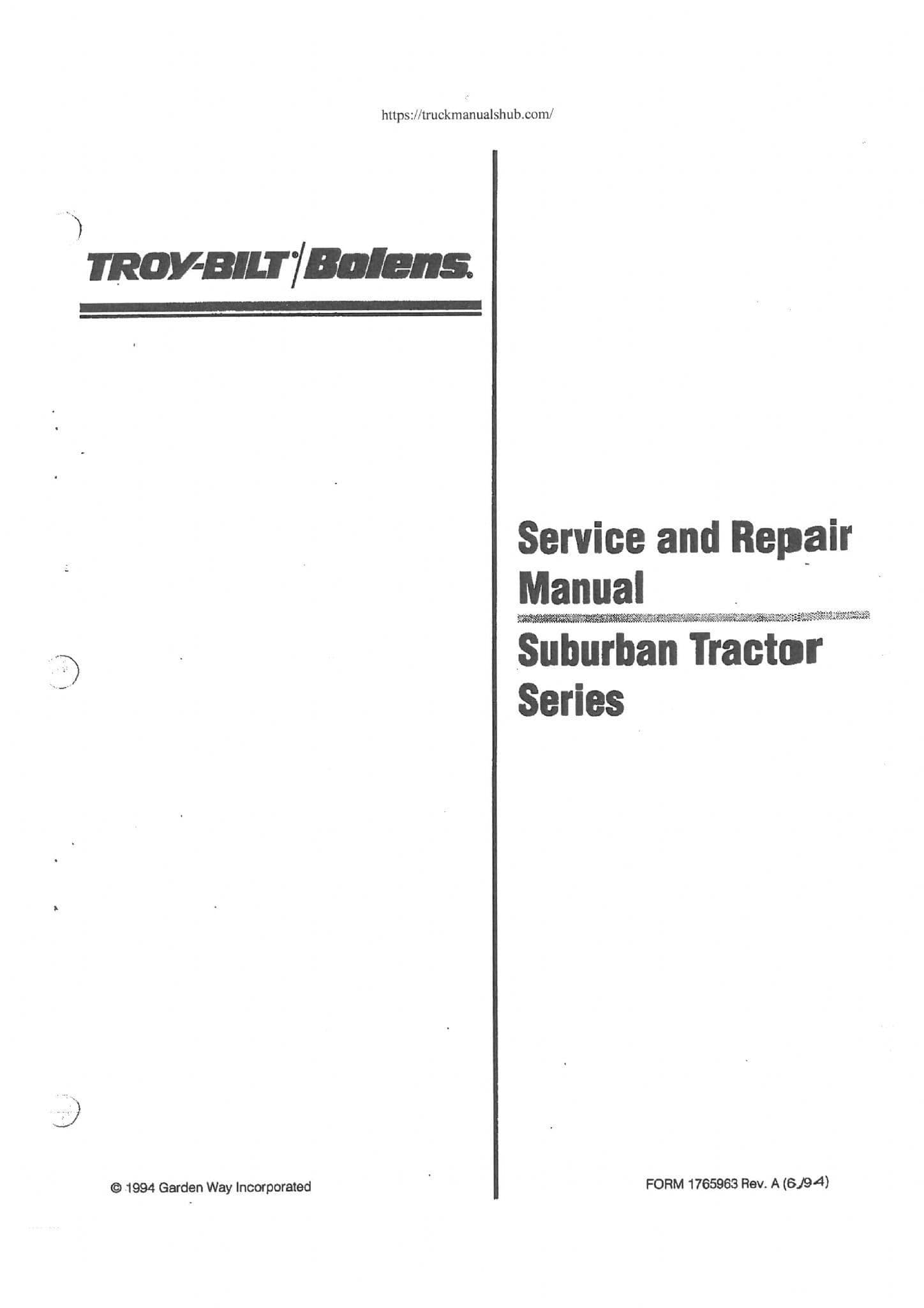 Bolens Suburban Tractor Series ST100 ST110 ST120 ST140 Operators Manual
