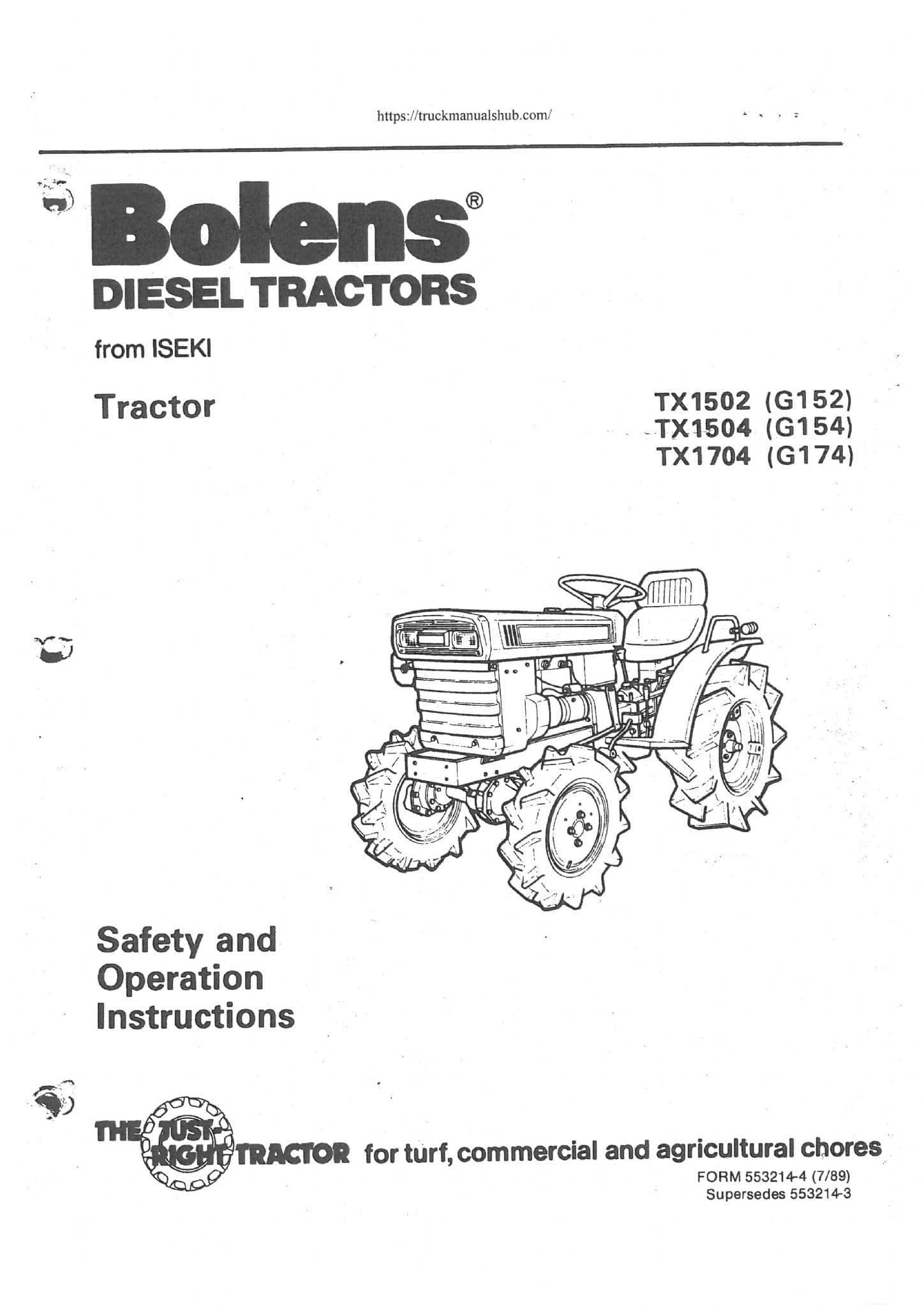 Bolens Tractor TX1502 TX1504 TX1704 Operators Manual