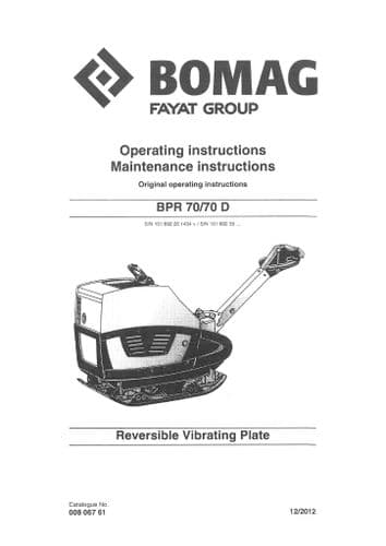 Bomag Reversible Vibrating Plate BPR 70 & 70D Operators Manual