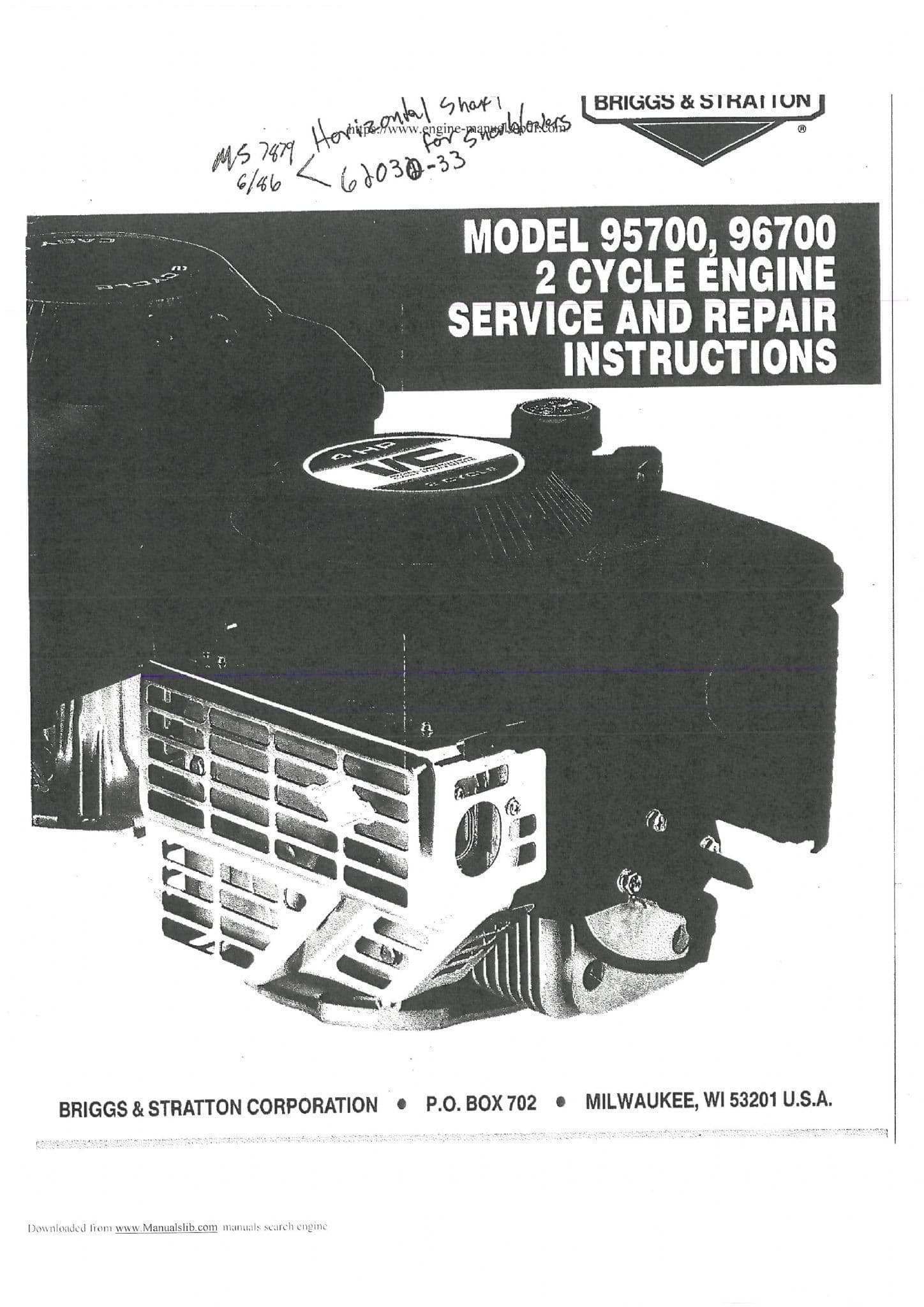 Briggs and Stratton 2 Cycle Engine Model 95700 & 96700 Workshop Service ...