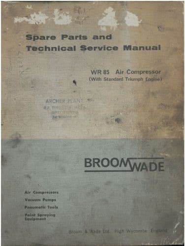 Broomwade Portable Air Compressor WR85 Technical Service Manual with Parts List