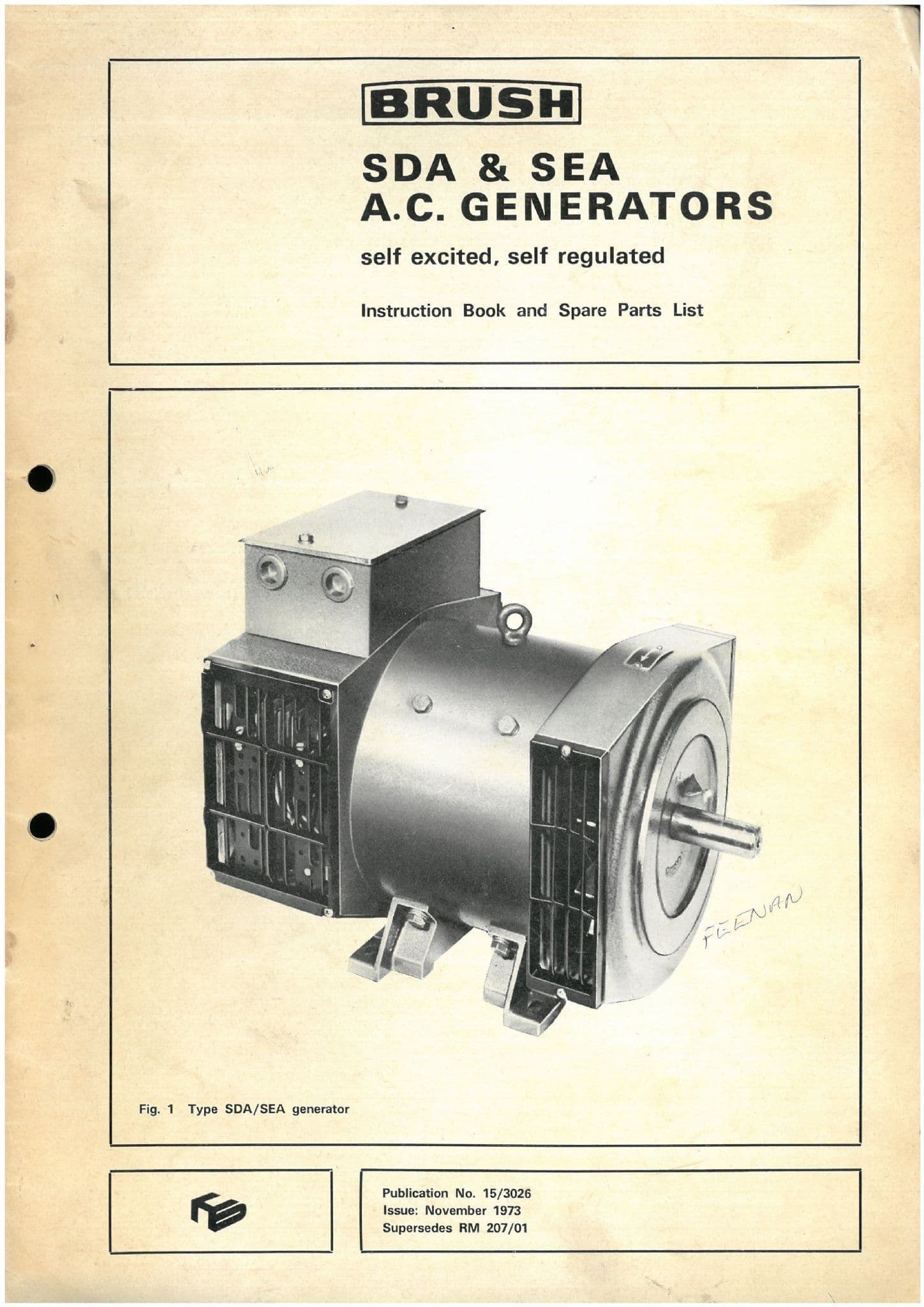 Brush SDA & SEA AC Generators Operators Manual with Parts List