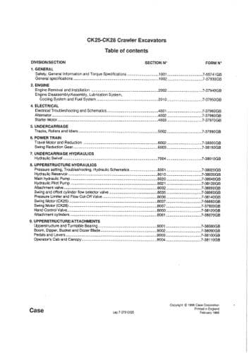 Case Crawler Excavator CK25 CK28 Workshop Service Manual