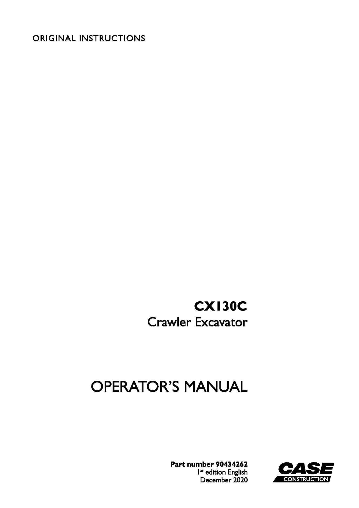 Case Crawler Excavator CX130C Operators Manual