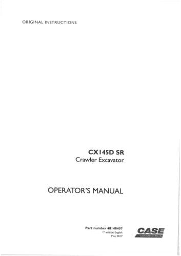 Case Crawler Excavator CX145D Operators Manual