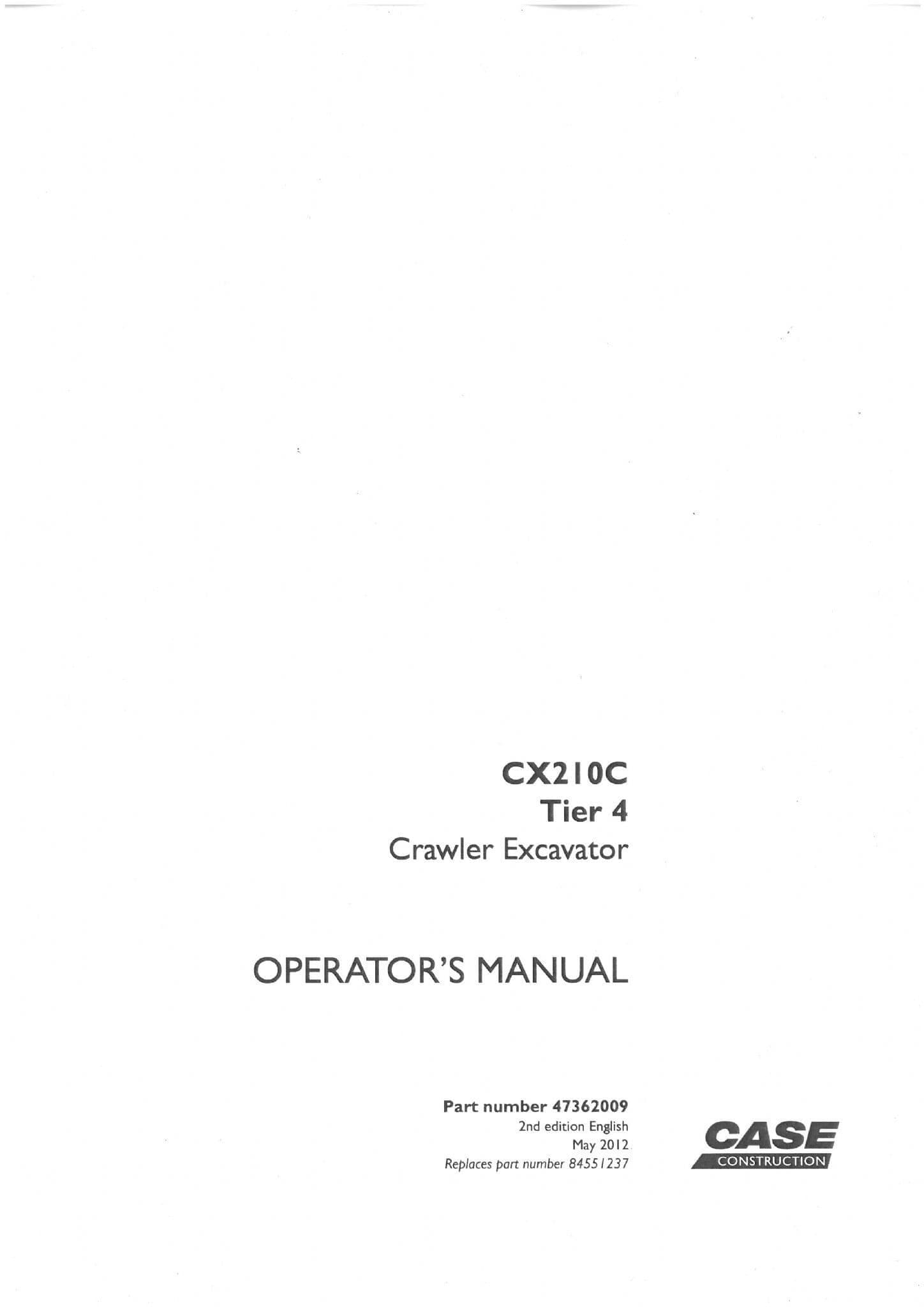 Case Excavator CX210C Operators Manual