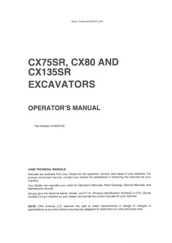 Case Excavator CX75SR, CX80, CX135SR Operators Manual