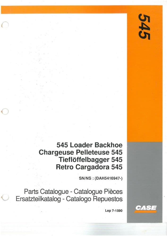 Case Tractor Loader Backhoe 545 Digger Excavator Parts Manual