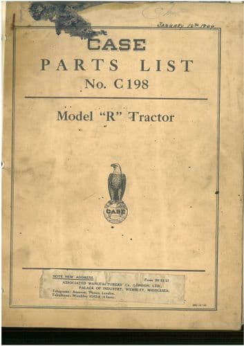 Case Tractor Model R No. C198 Parts Manual