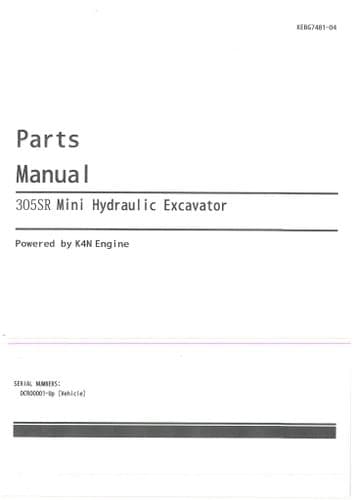 Caterpillar Mini Excavator 305SR Parts Manual