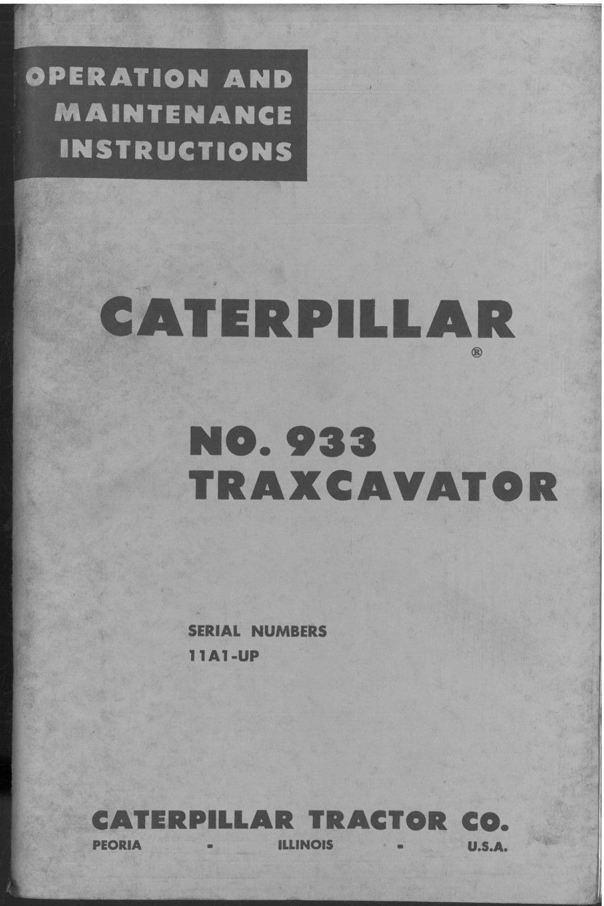 Caterpillar Traxcavator No 933 Operators Manual