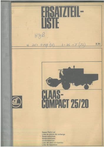 Claas Combine Compact 25/20 Parts Manual