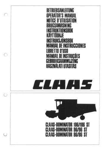 Claas Combine Dominator 86 96 106 Operators Manual