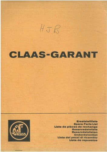 Claas Combine Garant Parts Manual - GERMAN ONLY