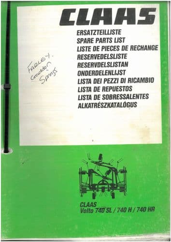 Claas Hay Tedder Volto 740SL  740H 740HR Parts Manual