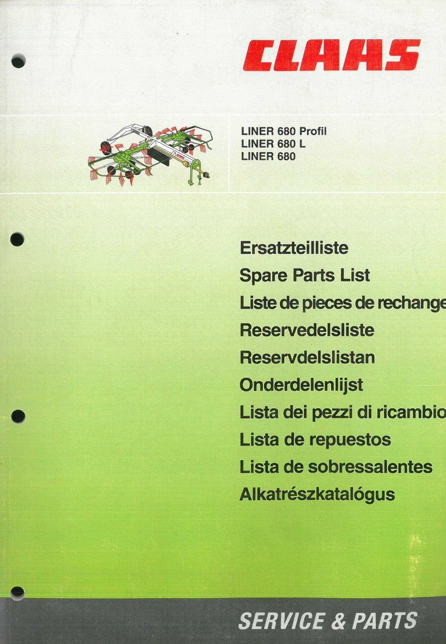 Claas Liner 680 Profil 680L 680 -Twin Rake - Parts Manual -680