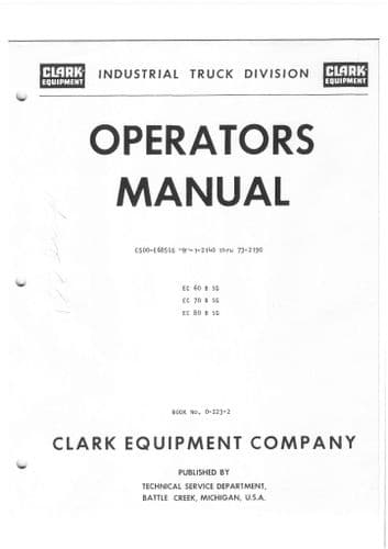Clark Forklift EC60BSG EC70BSG EC80BSG Operators Manual