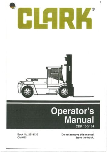 Clark Lift Truck CDP100 CDP164 Operators Manual