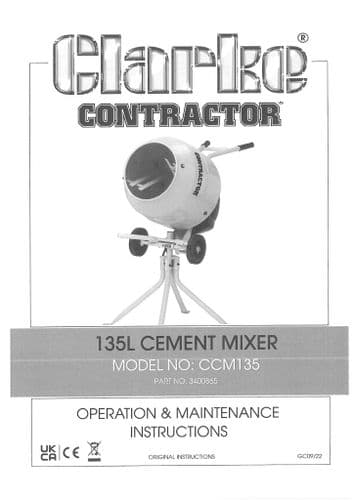 Clarke Contractor Mini Cement Mixer CCM135L Operators Manual