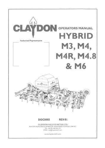 Claydon Seed Drill Hybrid M3 M4 M4R M4.8 M6 Operators Manual