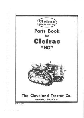 Cletrac Oliver Crawler Tractor Model HG Parts Manual
