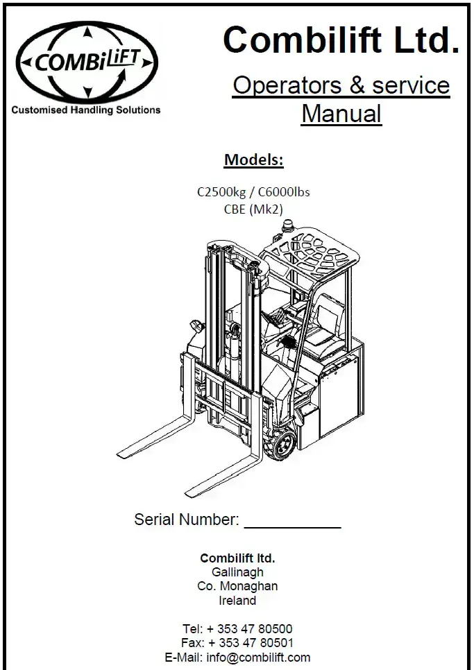 Combilift Forklift Truck C2500Kg/C6000Lbs Operator's & Service Manual