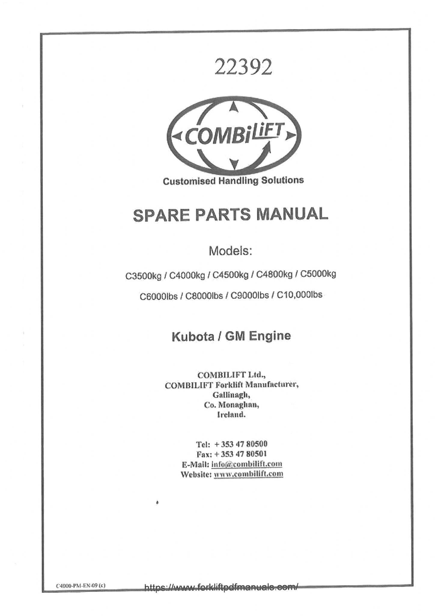 Combilift Forklift Truck C3500 C4000 C4500 C4800 C5000 C5000XL Operator's & Service Manual