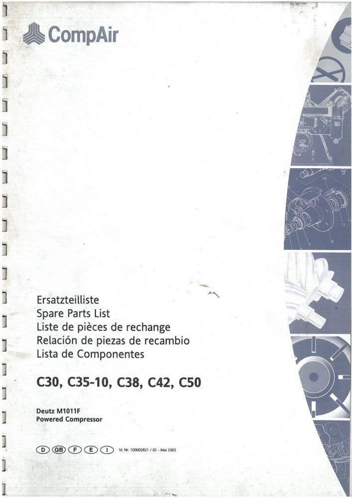 CompAir C30 C3510 C38 C42 C50 Portable Air Compressor Parts Manual