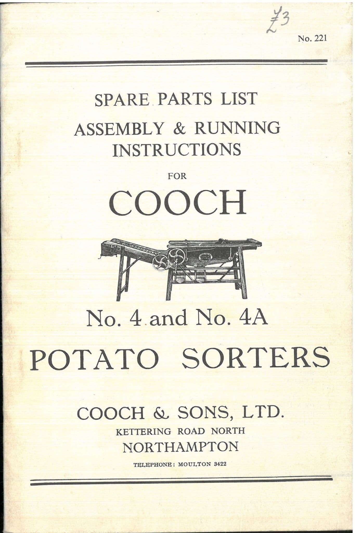 Cooch Potato Sorters No. 4 & No. 4A Operators Manual with Parts List
