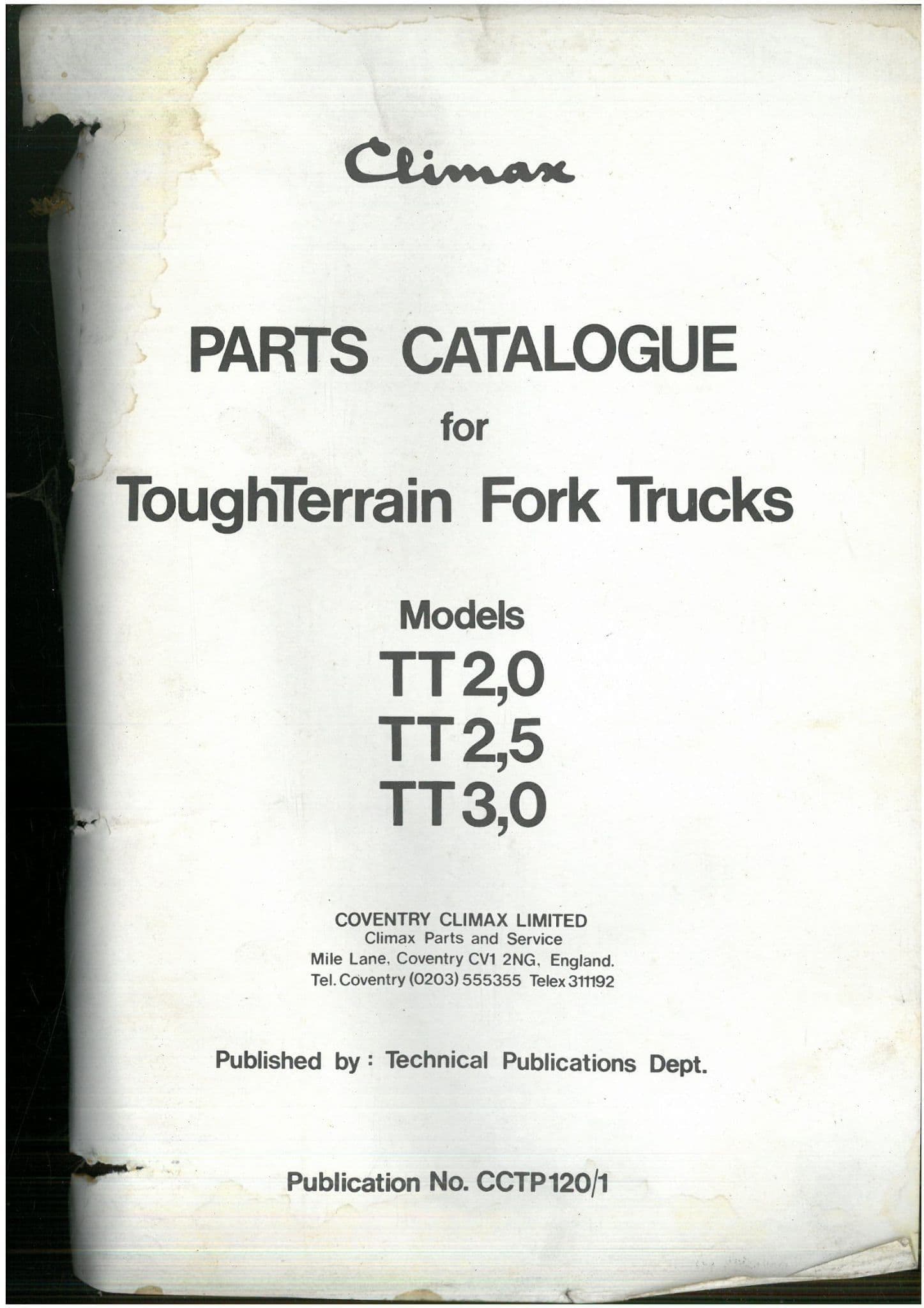 Coventry Climax Forklift Truck ToughTerrain TT2.0 TT2.5 TT3.0 Parts Manual