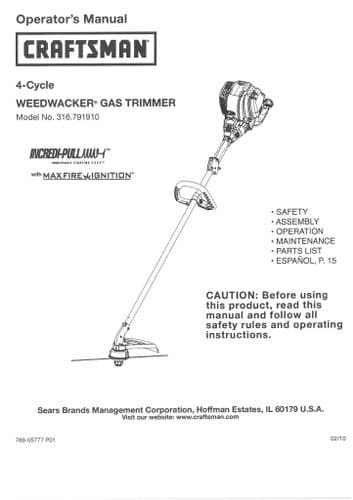 Craftsman Weedwacker 4 Cycle Operators Manual