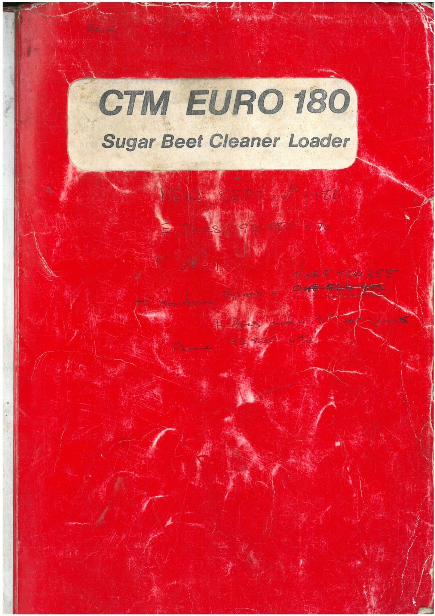 CTM Euro 180 Sugar Beet Loader Operators Manual with Parts List