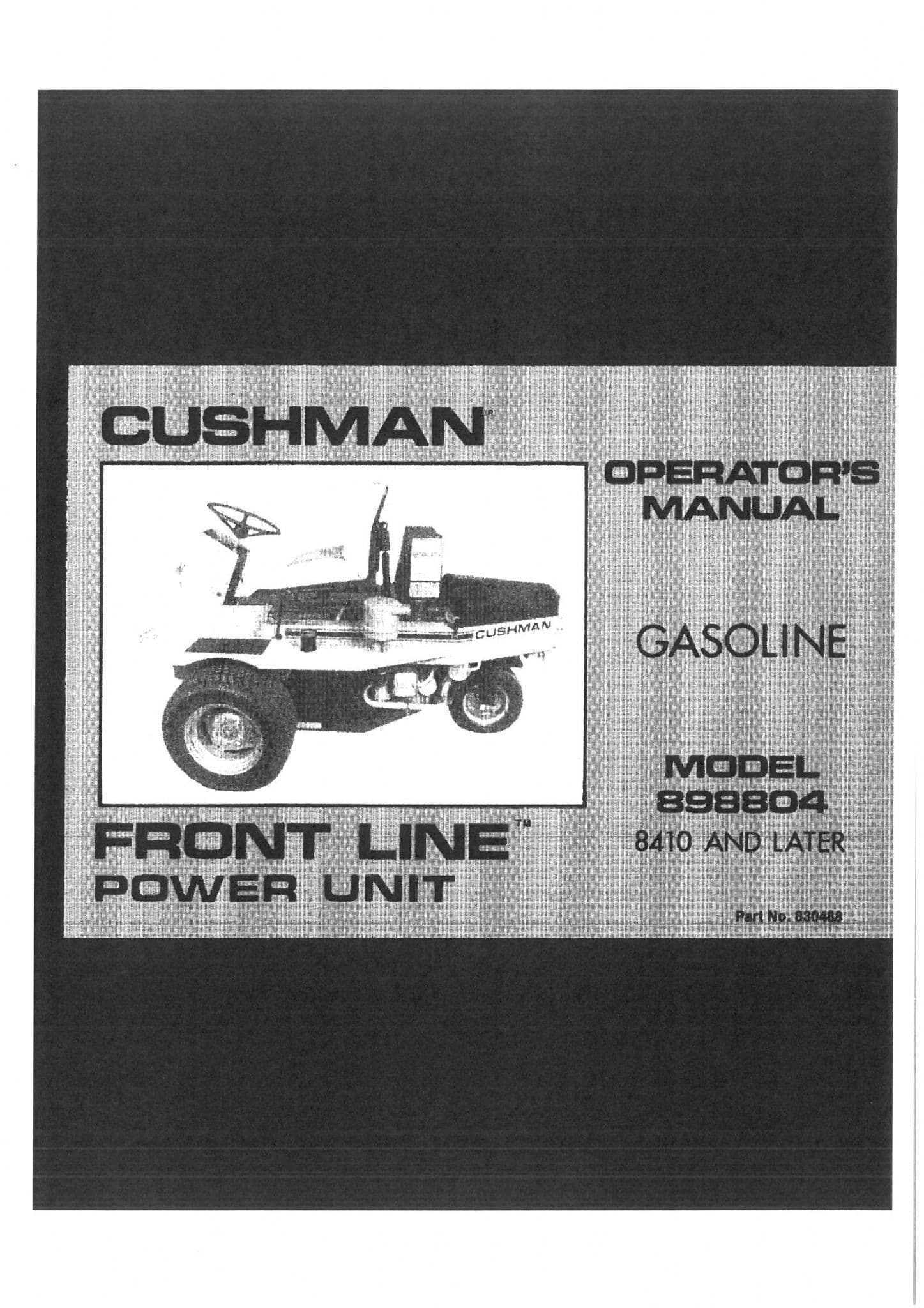Cushman Front Line Power Unit 898804 Operators Manual