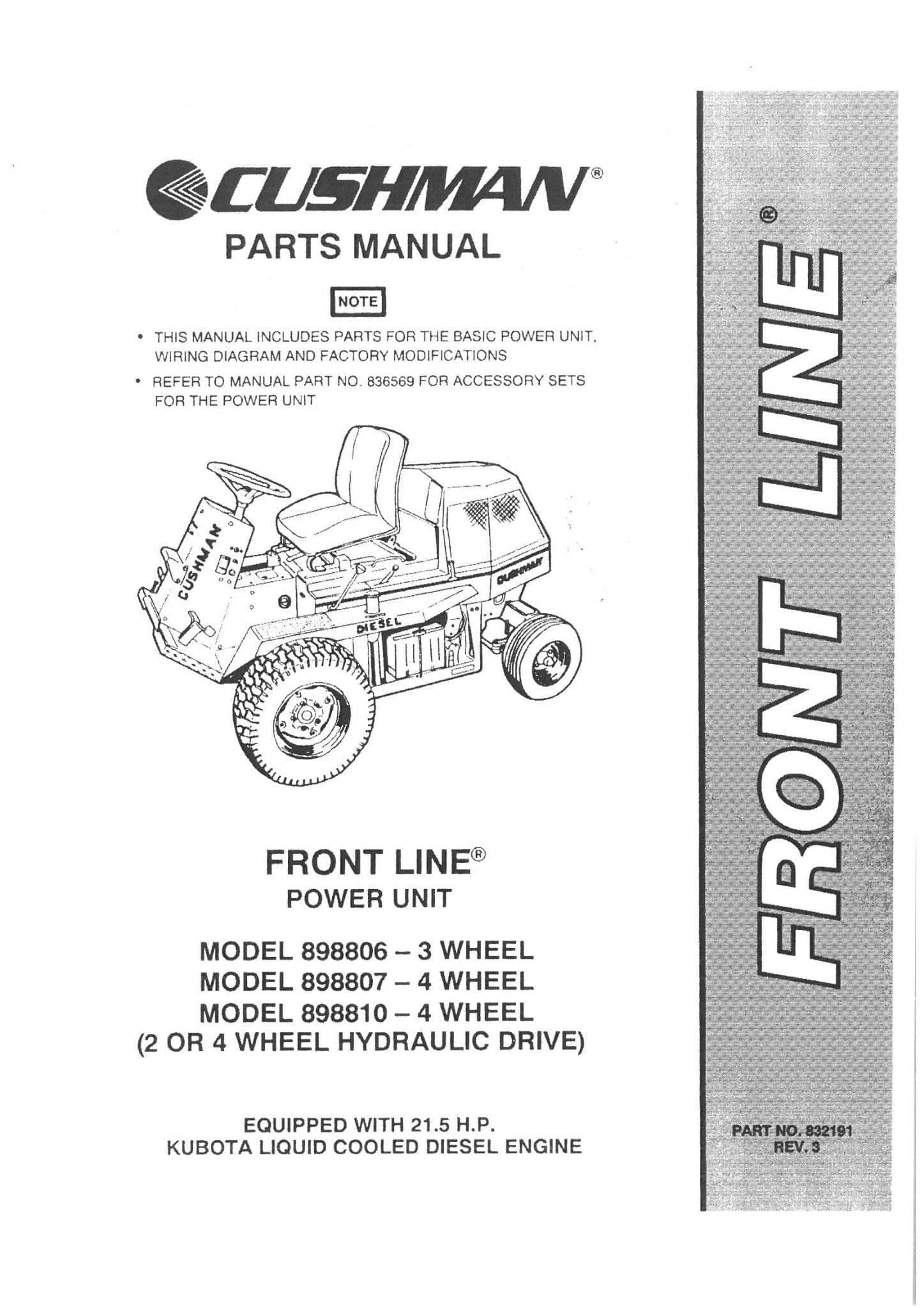 Cushman Power Unit Front Line 898806 898807 898810 Parts Manual