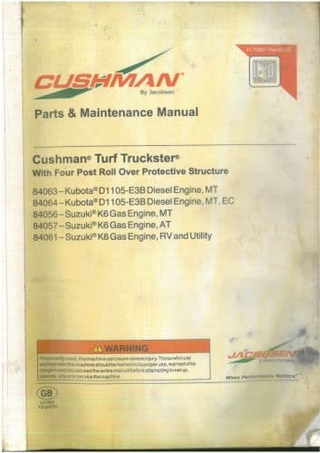 Cushman Turf Truckster 4 Point Rollover Operators Manual and Spare Parts List