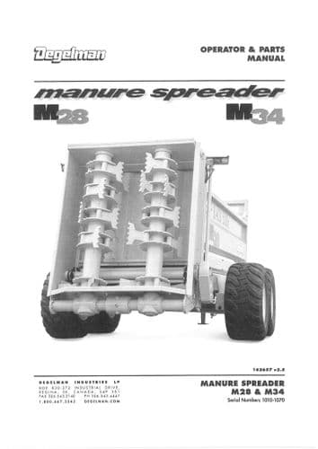 Dagelman Manure Spreader M28 & M34 Operators Manual and Parts Manual