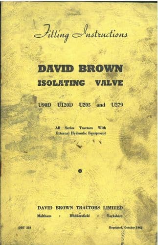 David Brown Isolating Valve U90D U120D U205 U279 Fitting Instructions Operators Manual