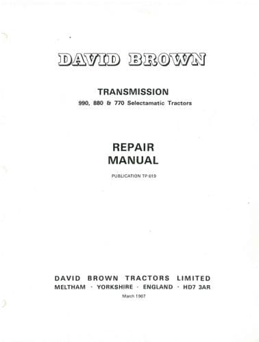 David Brown Tractor 770 880 900 Selectamatic Transmission Workshop Service Repair Manual