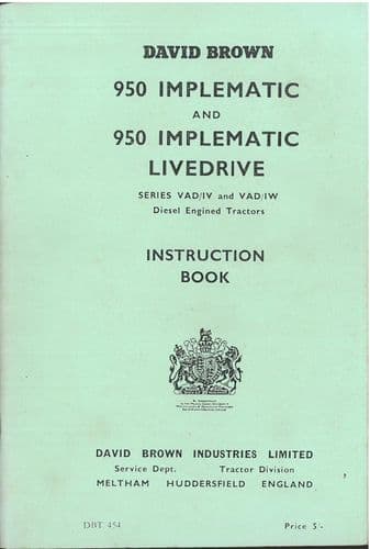 David Brown Tractor 950 Implematic & 950 Implematic Livedrive Operators Manual