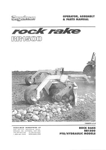 Degelman Rock Rake RR1500 Operators Manual and Spare Parts List