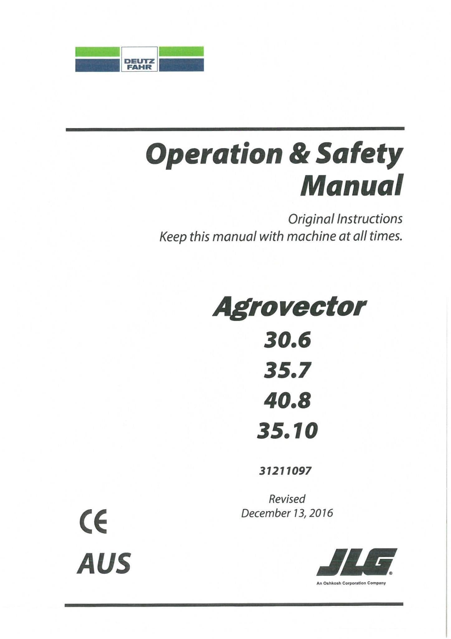Deutz Fahr Agrovector 30.6, 35.7, 40.8, 35.1 Operators Manual