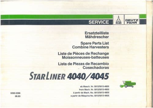 Deutz Fahr Combine  Harvester StarLiner 4040 & 4045 Parts Manual